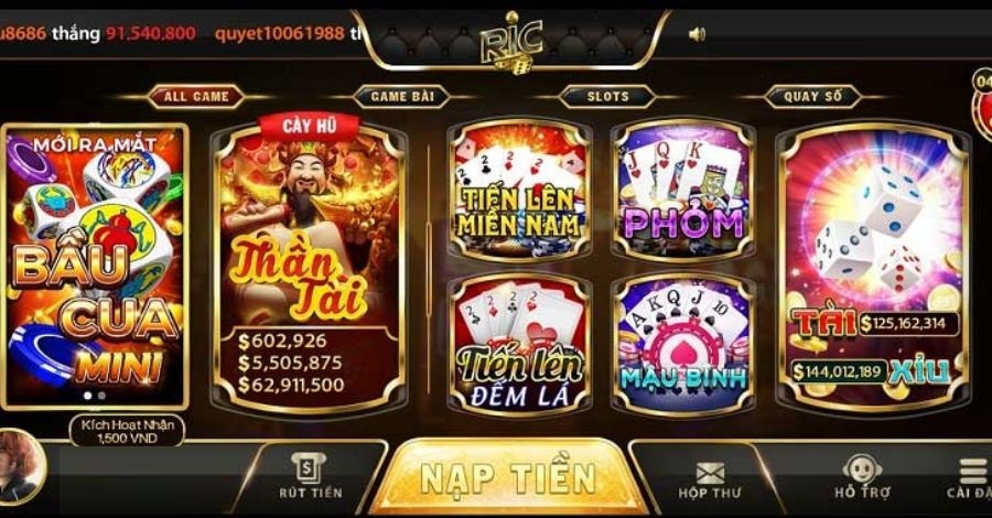 Sảnh game bài Ric win với hình ảnh đẹp mắt, cách chơi lôi cuốn